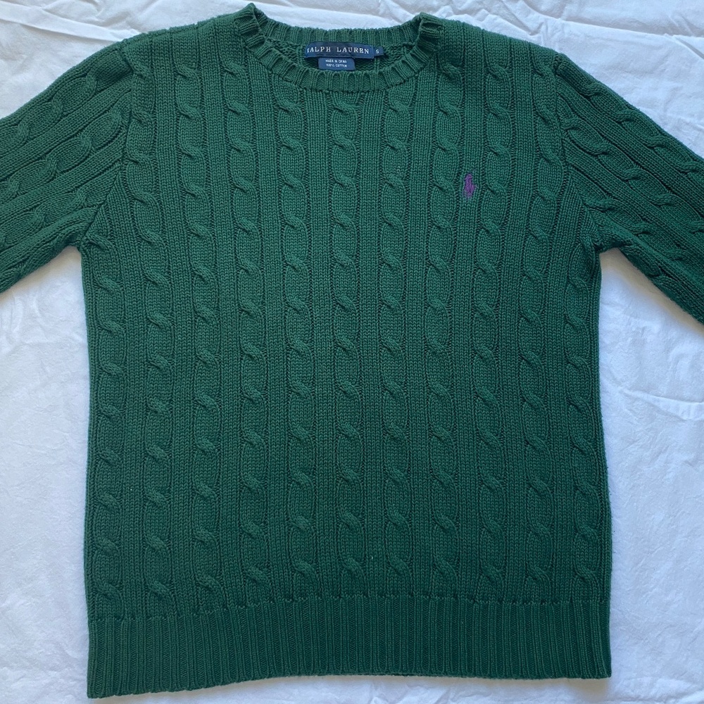 Polo Ralph Lauren Women's Green Cable Knit Crewneck Sweater Small